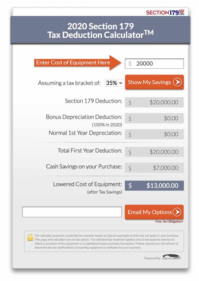 2020 Section 179 Tax Deduction Calculator Example
